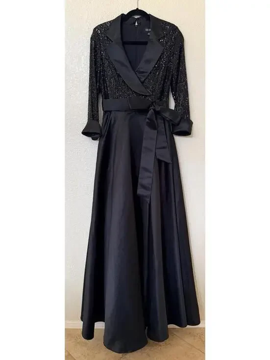New Xscape Evenings Sequin Long Sleeve Tux Ballgown In Black Size 6 $298 - Picture 5 of 12